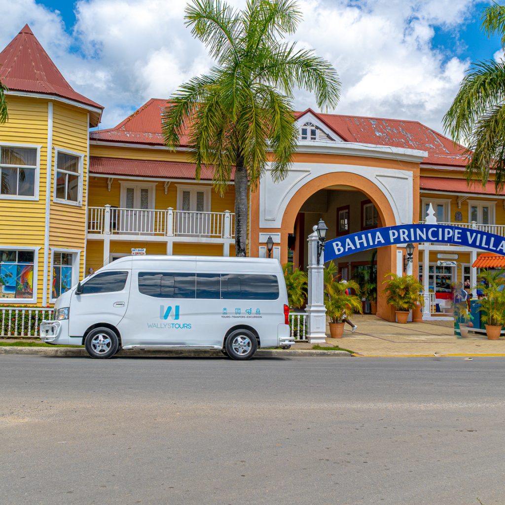 Wally's Tours private transfer van at a hotel in the Dominican Republic
