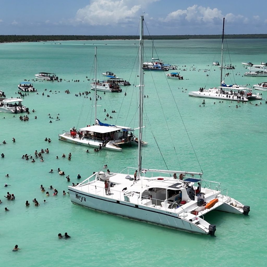 Catamarans in the turquoise water off Saona Island, Dominican Republic