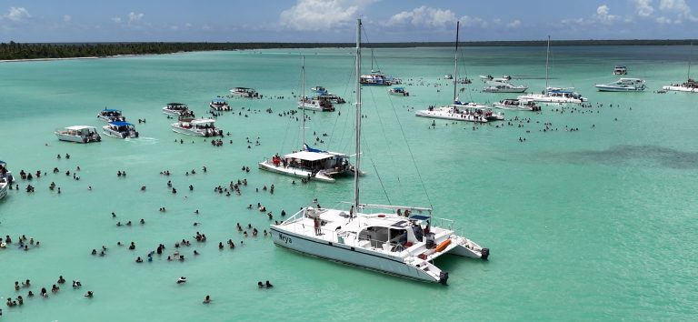 Catamarans in the turquoise water off Saona Island, Dominican Republic